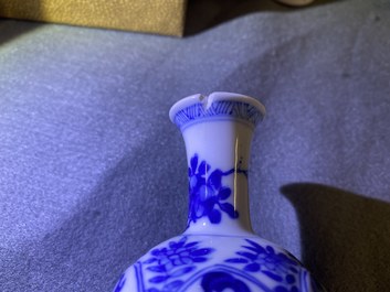 Five Chinese mostly blue and white vases, Kangxi